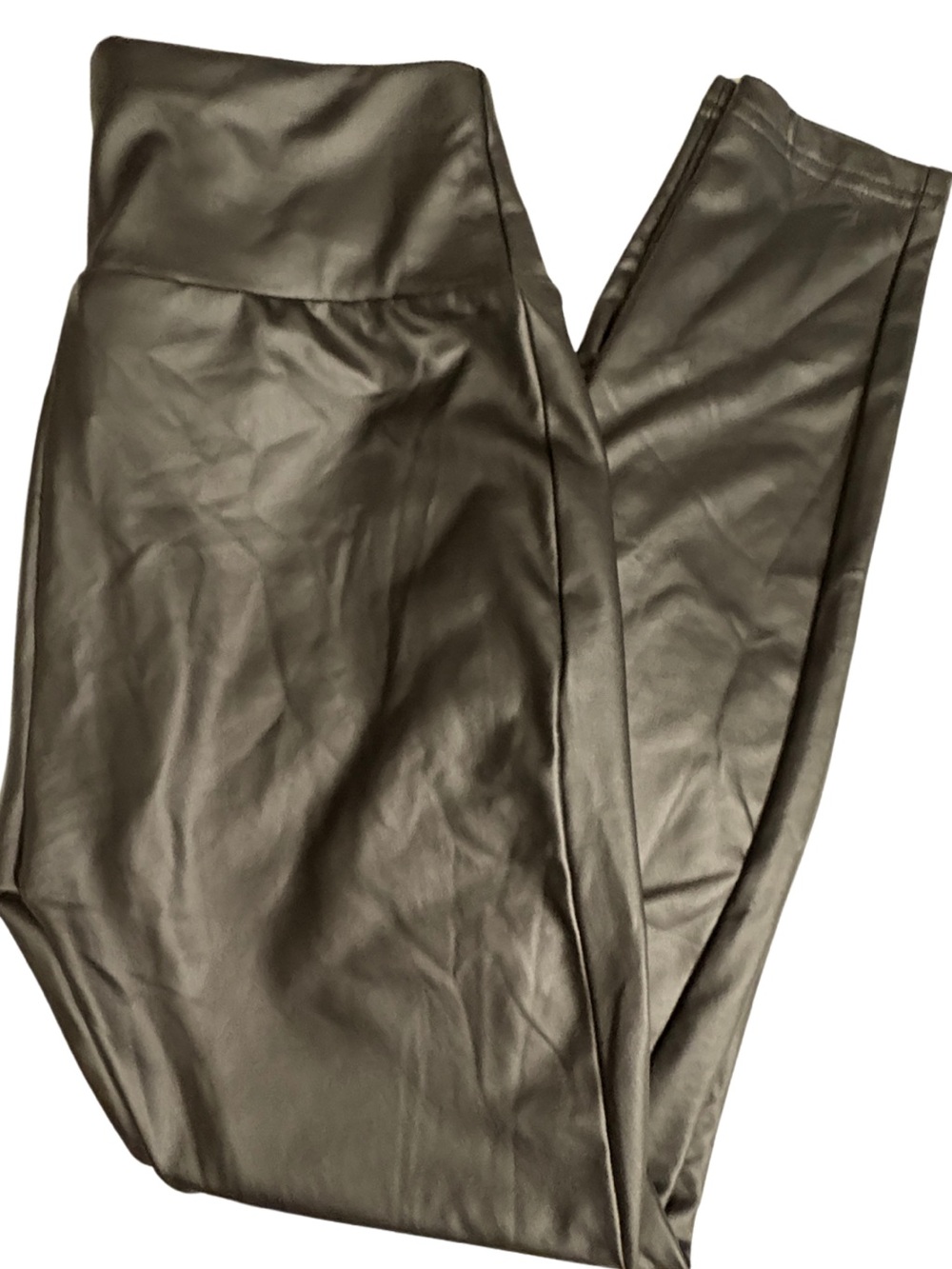 FAUX LEATHER PANTS Black Bodycon Fitted Wide Waistband Goth Streetwear Punk SZ S